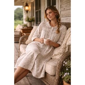 Flannel Cottagecore Floral Robe Pearl Snap Priaire Nightgown Shabby Chic Lounge